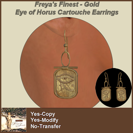 Freya's Finest - Gold Eye of Horus Cartouche Earrings