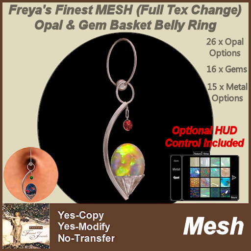 Freya's Finest MESH (FTC) Opal & Gem Basket Belly Ring TEX