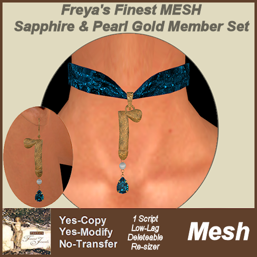 Freya's Finest MESH Sapphire & Pearl Gold Member Set