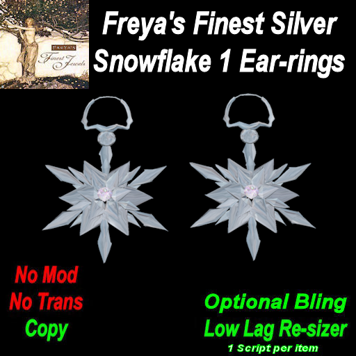 Freya's Finest Silver Snowflake 1 ear-rings TEX