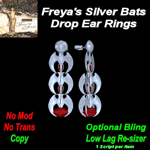 Freya's Silver Bats Drop Ear Rings TEX